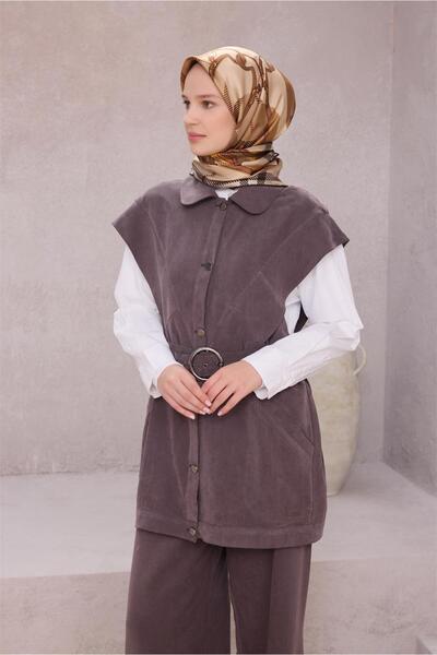 Belli Vizon Ekose Kemer Desen %100 Twill İpek Eşarp 4206 - 01