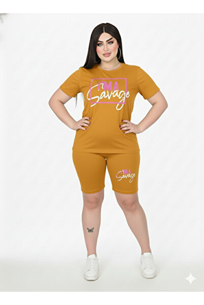 Nice Model Bold Typography Set Women Relaxed Tee Shorts Combo Cotton Weekend Leisure Coordinates