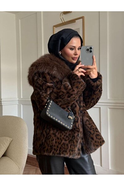 HA STORE LEOPARLI KÜRK YAKA KADIN KABAN