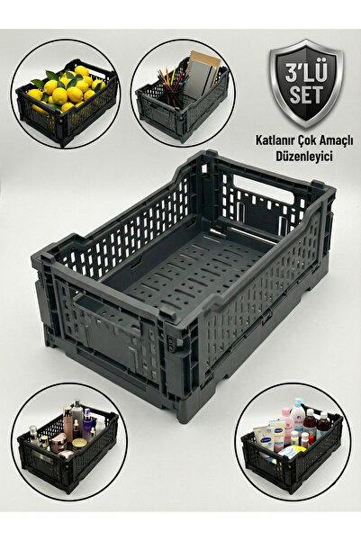 EMBazaar 2'Li Küçük Gri Katlanır Kasa Plastik Masaüstü Düzenleyici Banyo Mutf...