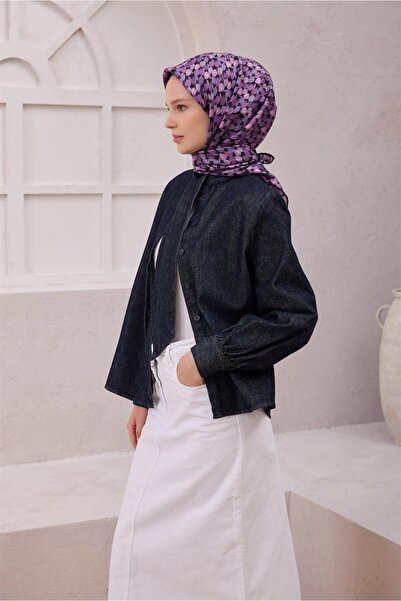 Belli Eșarfă de mătase cu model floral 4204D (Twill) Negru Mov - 89