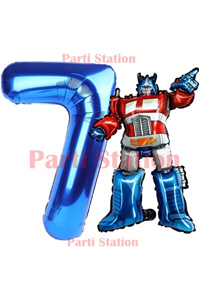 Parti Station Transformers Optimus Prime 7 Yaş Doğum Günü Balon Seti Folyo Ra...