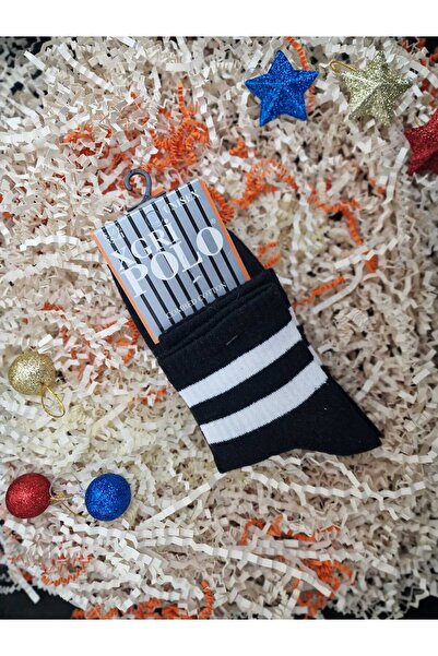 LİA Underwear Black and White Striped Adult Socks Single Pair