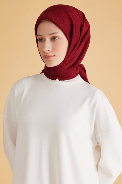 Belli GEOMETRİK DESEN VEYRA BORDO EŞARP 2