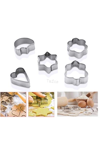 tafce 5 Adet Metal Kurabiye Kalıbı Set Yıldız Ağaç Kalp Çiçek