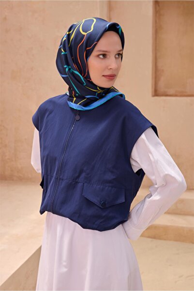 Belli Twill İpek Eşarp - 4113-80 Lacivert