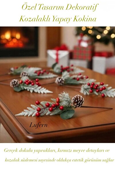 Lufern Özel Tasarım Dekoratif Kozalaklı Yapay Kokina Yılbaşı Konsept Süs Çam ...