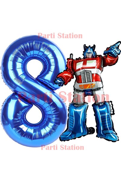 Parti Station Transformers Optimus Prime 8 Yaş Doğum Günü Balon Seti Folyo Ra...