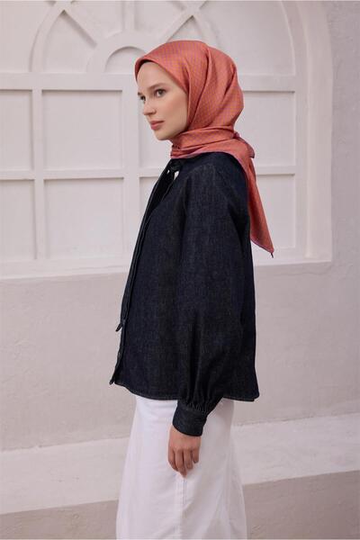 Belli Eșarfă de mătase cu model geometric 4203D (Twill) Portocaliu - 37