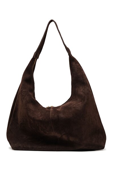 LOTUSVİE Hakiki Süet Deri Kahverengi Omuz Çantası