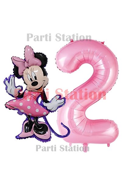 Parti Station Minnie Mouse Konsept 1 Yaş Pembe Folyo Rakam Balon Seti