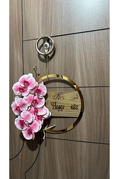 Arals Design Kişiye Özel Orkideli Hoşgeldiniz Kapı Süsü Ahşap Üzerine