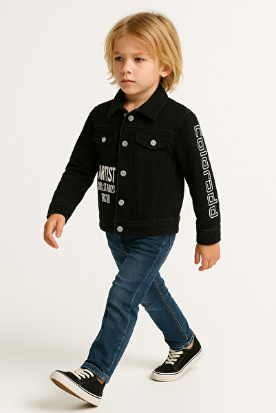 mini kanka Boy's 3-12 Years Old Creative Artist Blue and Black Denim Jeans Ja...