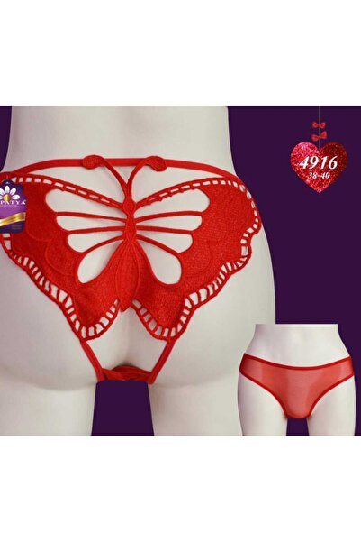Papatya Red New Year's Panties with Butterfly Pattern on the Back