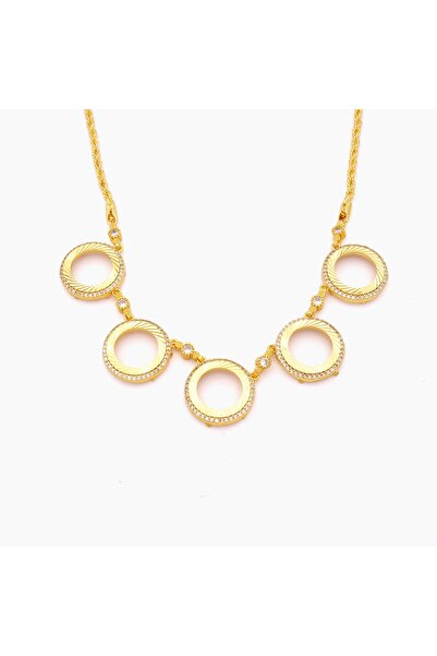 FerizZ Altın Kaplama Burgu Zincirli Beş Çeyrek Çerçeveli Kolye KLY-661