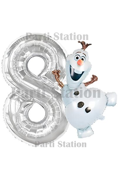 Parti Station Frozen Olaf Concept 8 Year Old Silver Foil Number Balloon Set
