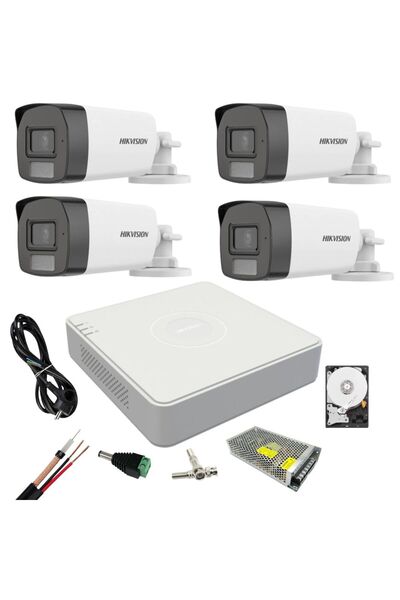Hikvision Sistem de supraveghere cu 4 camere, iluminare duală, 5 MP, cu microfon