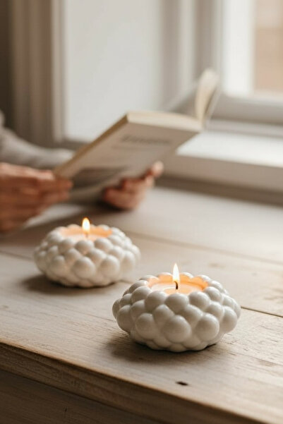 ardesta El Yapımı Baloncuklu İkili Tealight Mumluk | Taş Tozu, Seramik Görünü...
