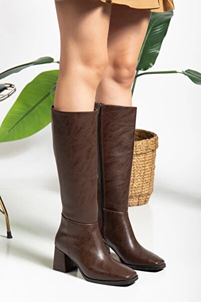 DARUGA Women's Zippered Thick Heeled Below-The-Knee Boots