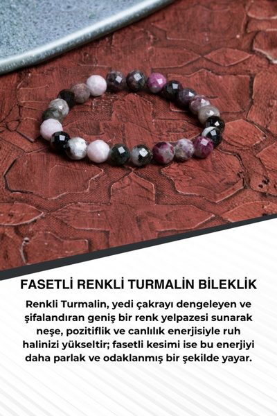 Saff Doğal Taş Faceted Colorful Tourmaline Bracelet
