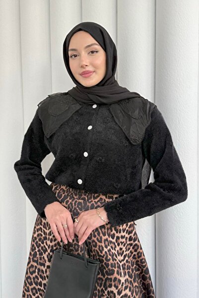 Hatun Atila Authentic Lace Collar Knitwear Cardigan 2624 - Black