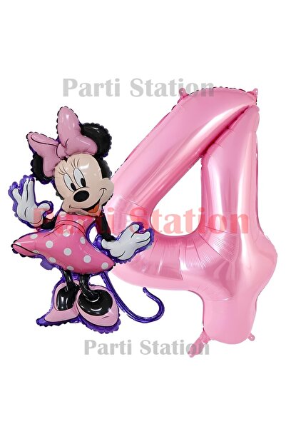 Parti Station Minnie Mouse Konsept 1 Yaş Pembe Folyo Rakam Balon Seti
