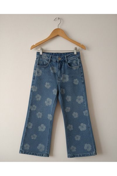 Nimini Kids Παιδικό τζιν παντελόνι με λουλουδάτο γυαλιστερό κέντημα I καμπάνα...