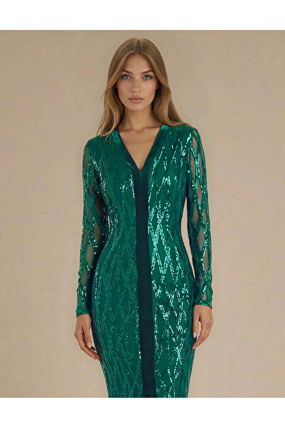 Vessmary Occasion dress VSM0716 made of tulle with green sequins and velvet