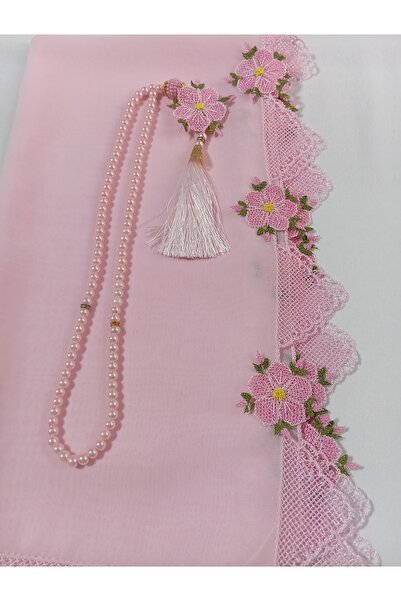 NUMİSTORE İğne oyası pembe renk tespihli namaz örtüsü