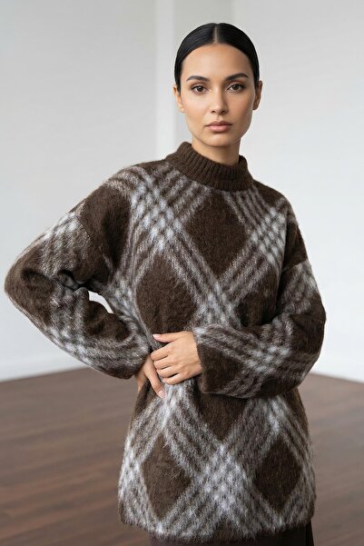 SHERIN Brown Plaid Oversized Sweater Sweater