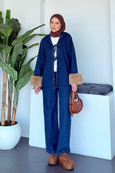 Şulemoda Giyim Kimono Denim Suit Dark Blue