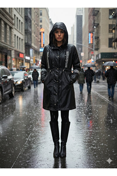 Hugglii Elegance and Functionality Combined: Black Comfort Coat with Adjustab...