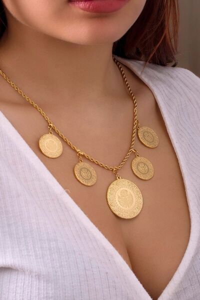 NETİCE ÖYLEK Altın Kaplama Beşi Bir Yerde Kolye (halat Zincirli)