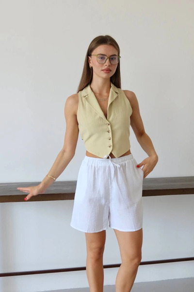 Modanevar Muslin fabric shorts with laces white pt