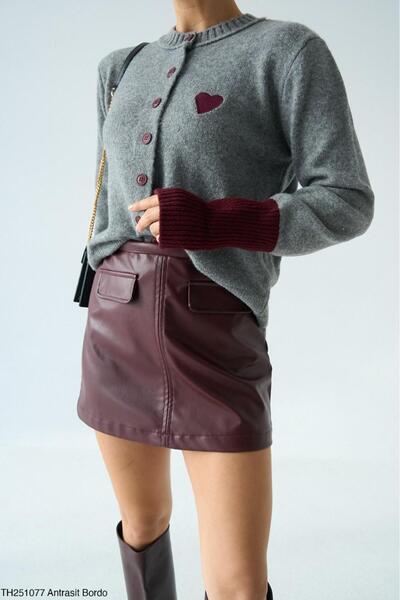 CADDELAMODA Women's Soft Cardigan with Sleeve Detail and Heart Embroidery