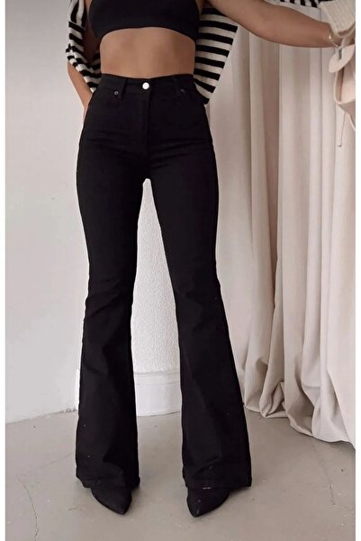 MRİABE ULTRA SİYAH İSPANYOL PACA JEANS KADIN PANTOLONU