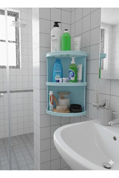 abnturk Mavi Renk 3 Katlı Banyo Köşe Rafı Tabanları Izgara Su Birikmesini Önl...