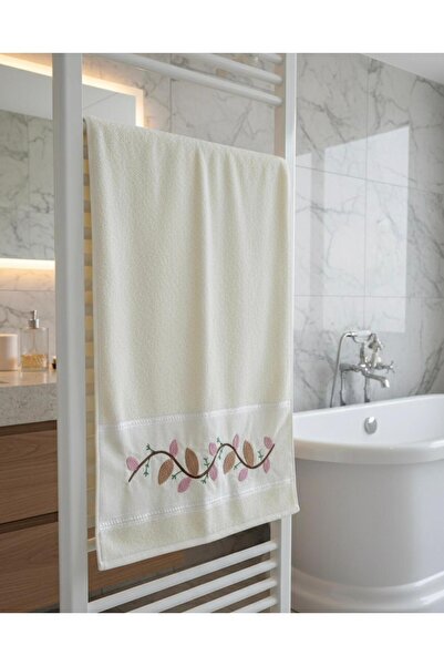 Buğra Home 1 Adet Nakışlı Yaprak Desenli El&Yüz Havlusu-%100 Pamuk-50 x 90 CM-