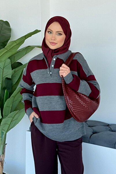 Hazamoda Advent Striped Sweater Burgundy