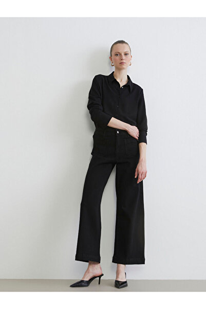 LC Waikiki بنطلون جينز نسائي كلاسيكي أسود واسع الساق من LCWAIKIKI