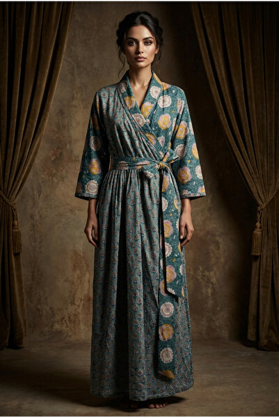 OEM Hand-printed cotton wrap dress