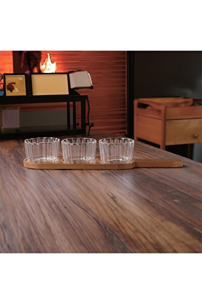 MİEN Akasya Sunumluklu 3’lü Cam Kase Seti