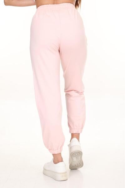 HEDEF DAİSY Women's Elastic Waist, Lace-Up Front, Elasticated Leg Openings, Two-Thread Pink Color Sweatpants.