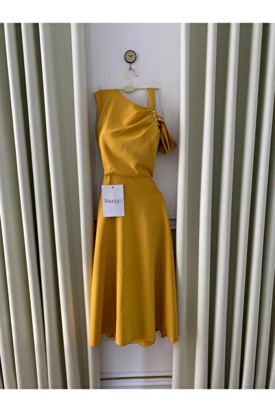 RWETA Soft midi dress, mustard