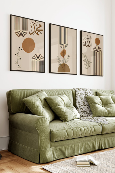 kutuTR Siyah Çerçeveli 2D UV Baskı 3’lü MDF Tablo Set – Modern ve Şık Duvar D...
