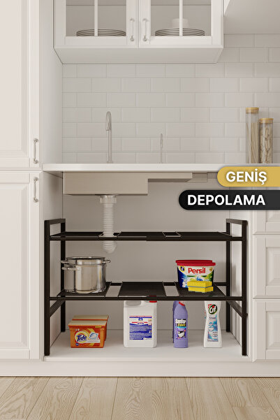 Bino Dolap İçi Tezgah Altı Raf Metal Ayarlanabilir Organizer Mutfak Banyo Çok Amaçlı Düzenleyici