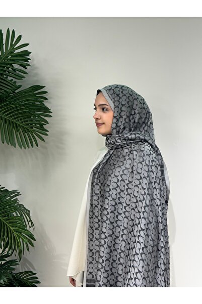 MORZE İthal çift taraflı coach ipek pamuk şal -gri