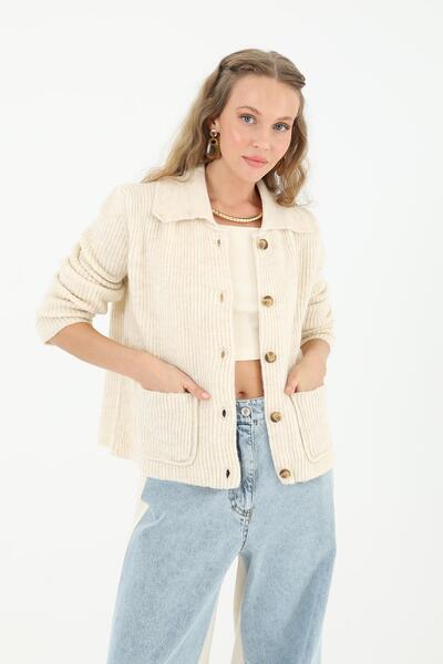 Soul Knitwear Buttoned Blouse - 32012Blz - Beige
