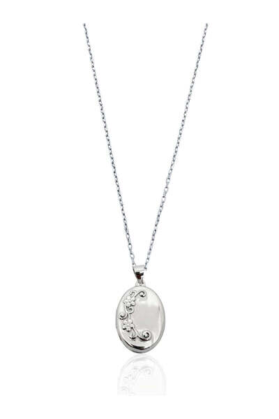 oya silver Çiçek Desenli Minimal Oval Kapaklı Gümüş Kadın Kolye 1.4x2.5 cm [O...