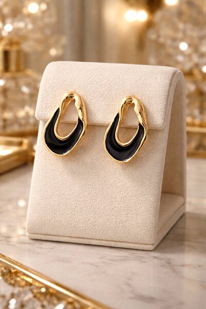 MODA ✨ Modern Siyah & Altın Detaylı Küpe ✨